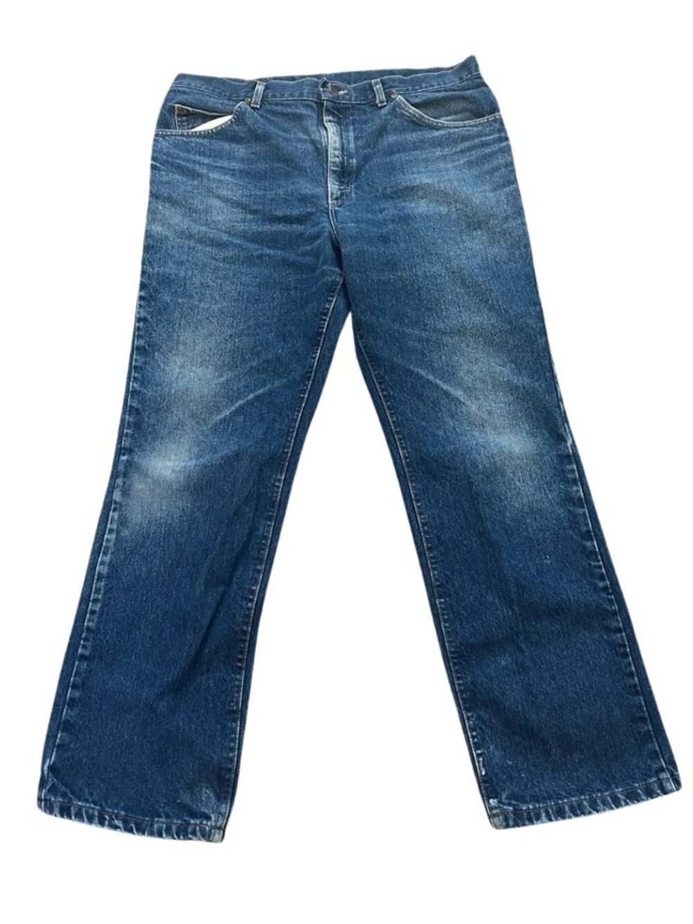 Lee Men's Bootcut Jeans in Dark Blue Wash with Worn Hem - Size 38